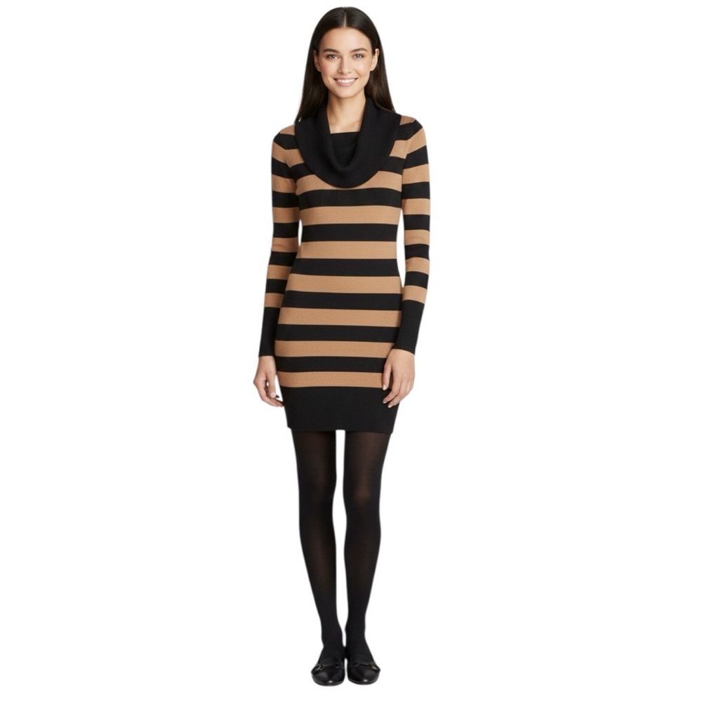 French Connection Vintage Striped Bambi Cowl Neck Tunic Sweater Dress Knit Top L